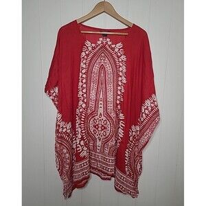 Women's Kimono Boho Top Womens One Size Red White Beachy Hippie Relaxed New